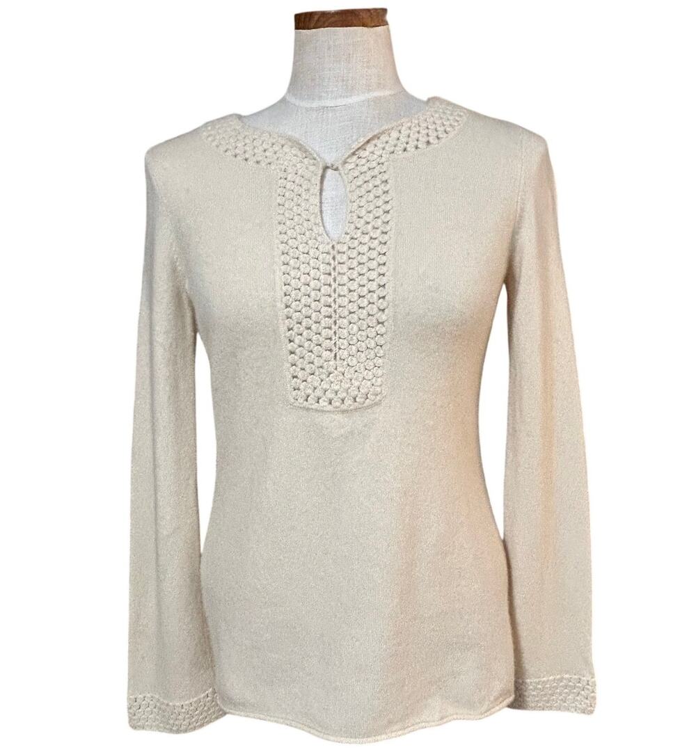 Lilly Pulitzer 100% Cashmere Honeycomb Knit Sweater SIZE XS Keyhole Fall Cream